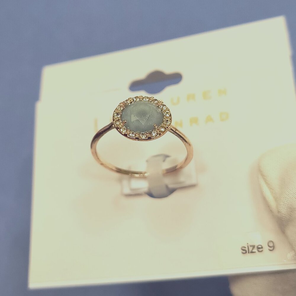 LC Lauren Conrad Fashion Jewelry Casual Ring Women's Size 9 Rose Gold Light Blue